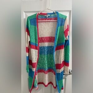 White Birch Colorful Striped Open-Front Sweater
